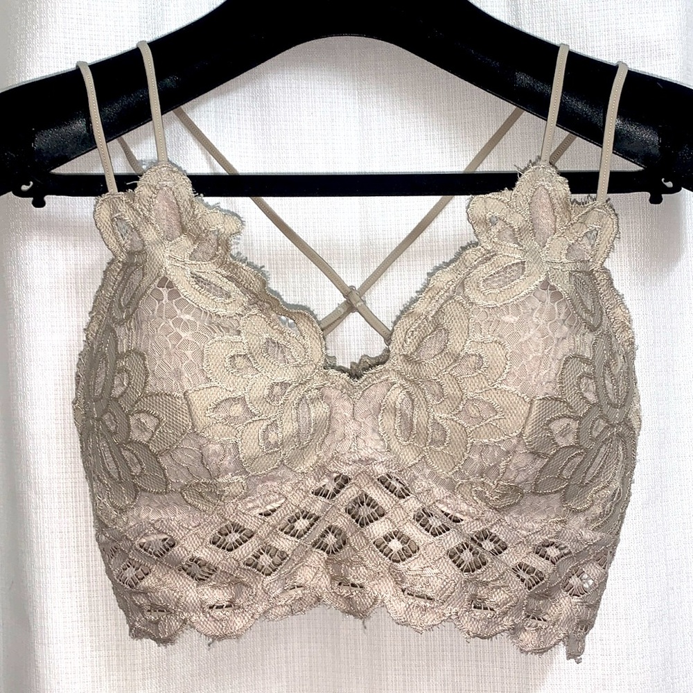 Crochet Lace Bralette in Almond Beige Cotton